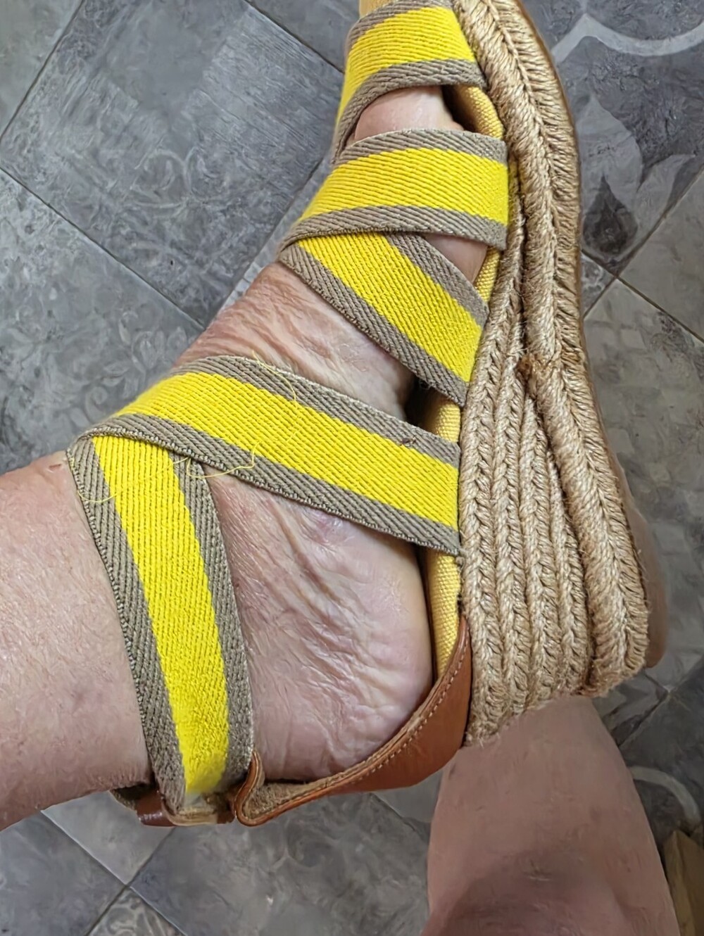 Women's Yellow Espadrille Wedge Sandals - Casual Summer Style